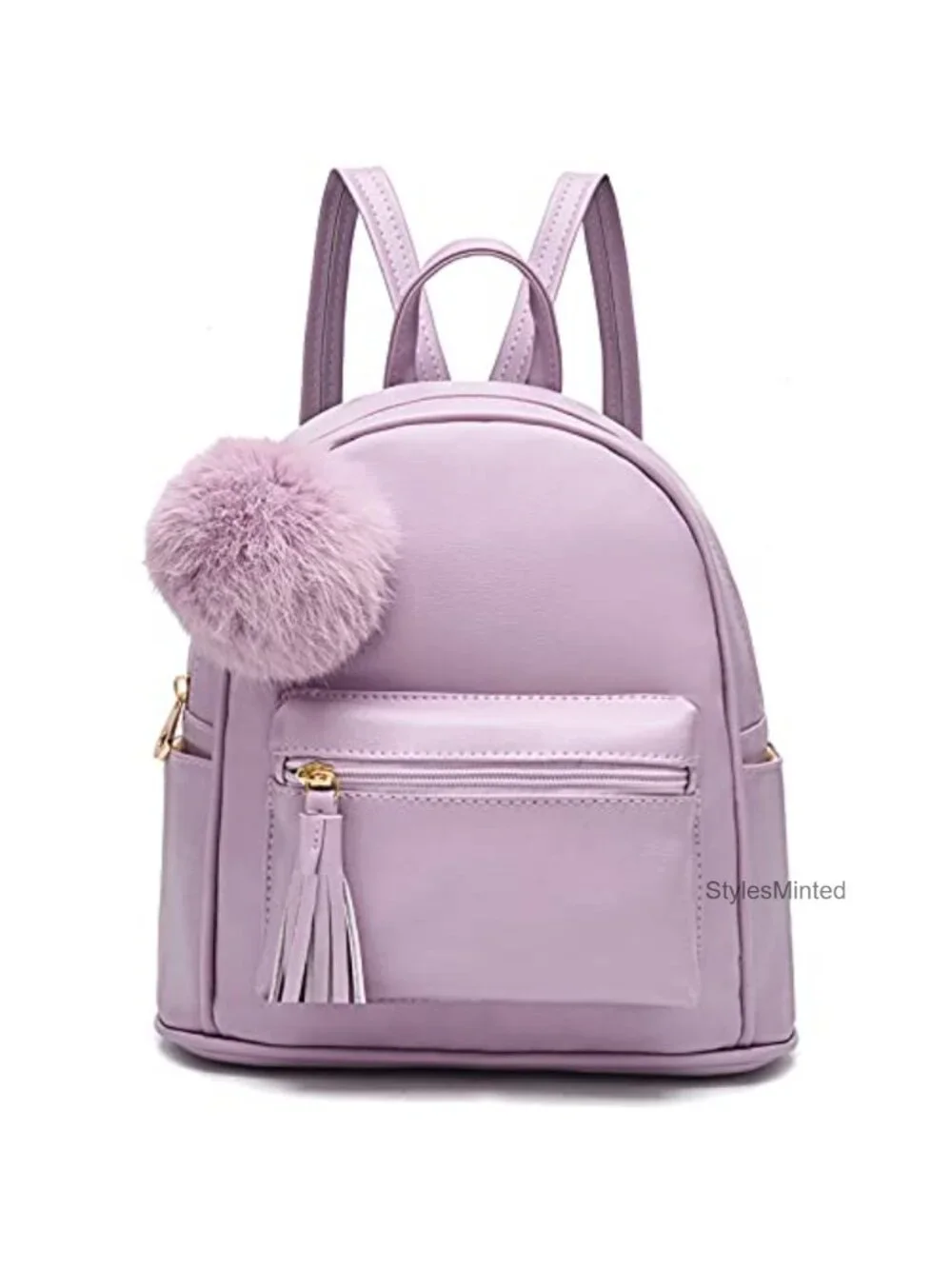 Mini Backpack Purse PU Leather with Charm Tassel Pom Pom